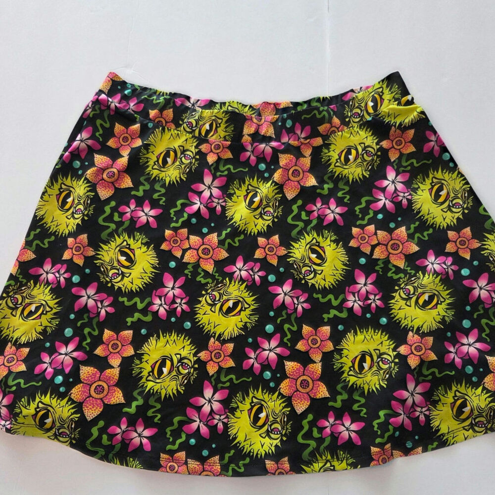 Sourpuss Clothing Monster Pufferfish Tiki Skirt XXL Black Pink Tropical Goth Alt